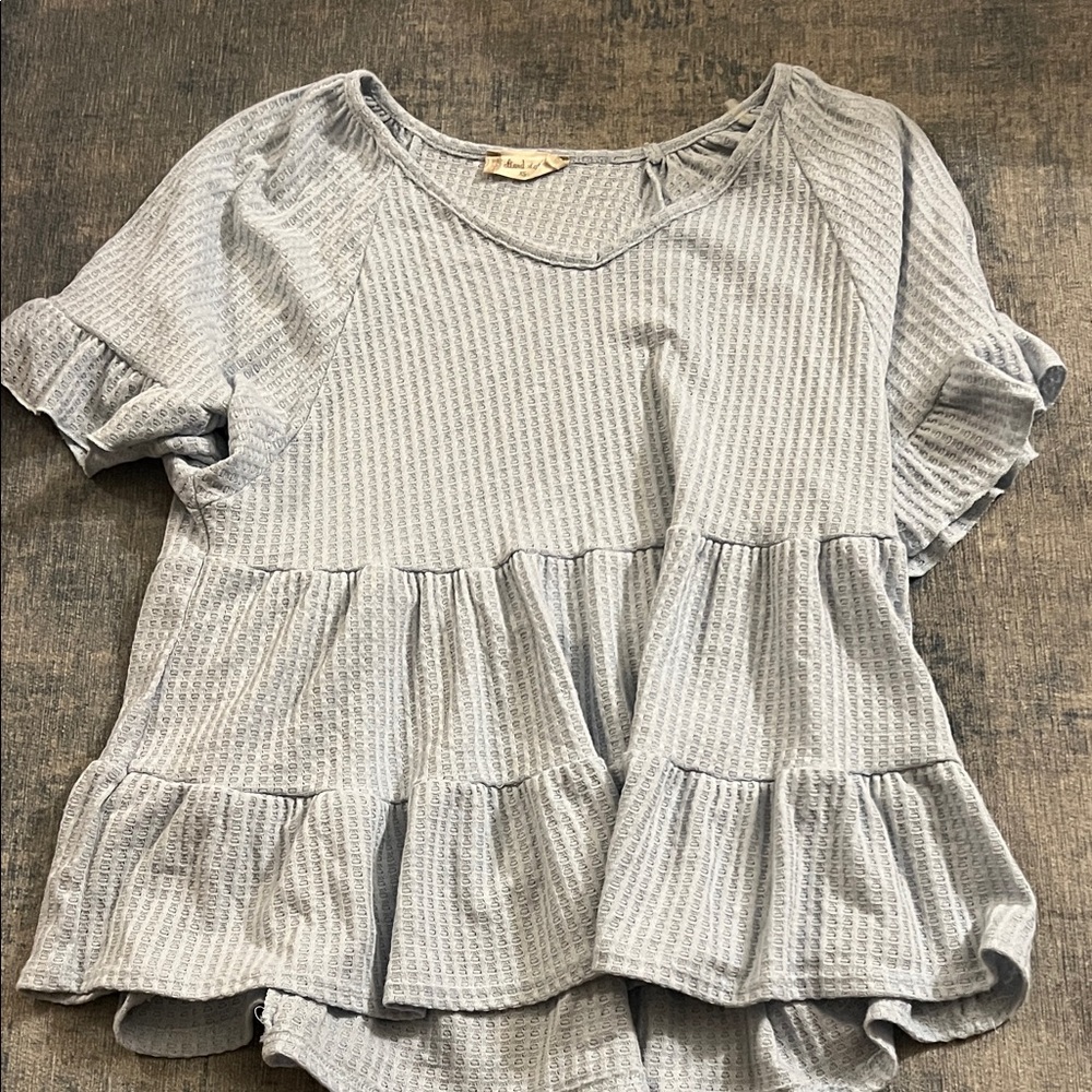 Altar'd State Light Gray Ruffle Blouse